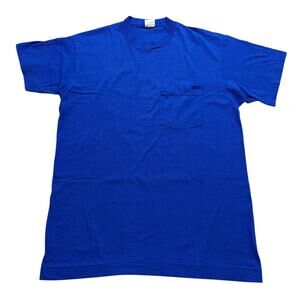 Vintage 80s 90s Fruit of the Loom Made in USA Blue Pocket T-Shirt Size L 42-44